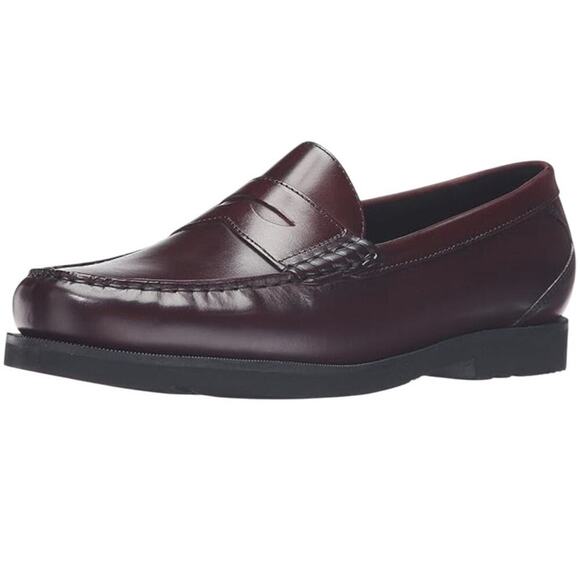 Rockport Size 10 Men Burgundy Brown Leather Preppy Penny Loafer Shoe Career Work - Picture 1 of 10